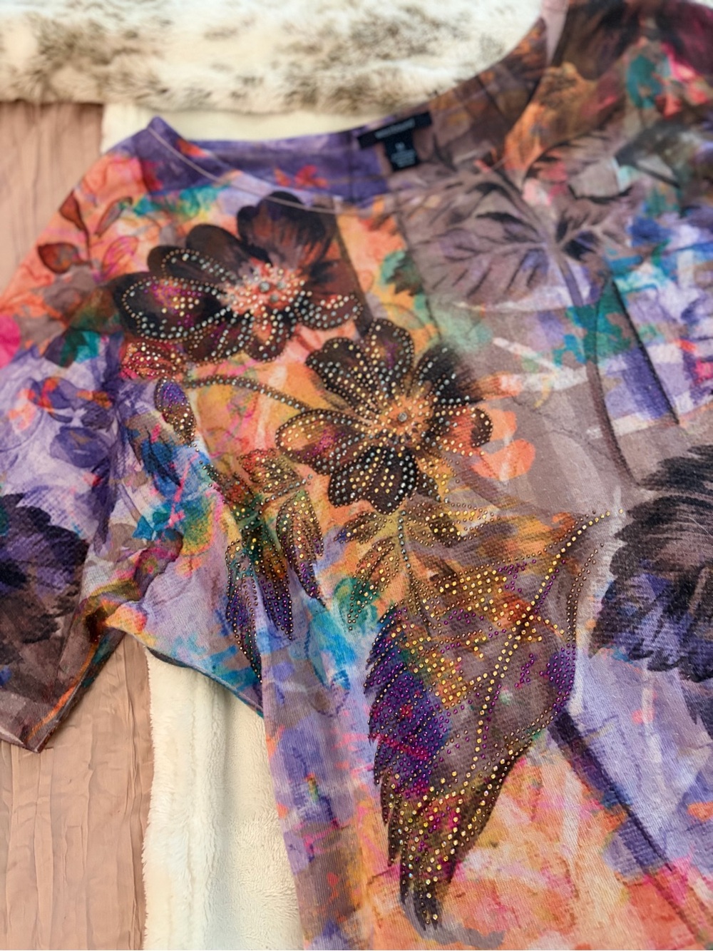 Westbound Sheer Floral Rhinestone Mesh Top ✨ - Picture 2 of 10